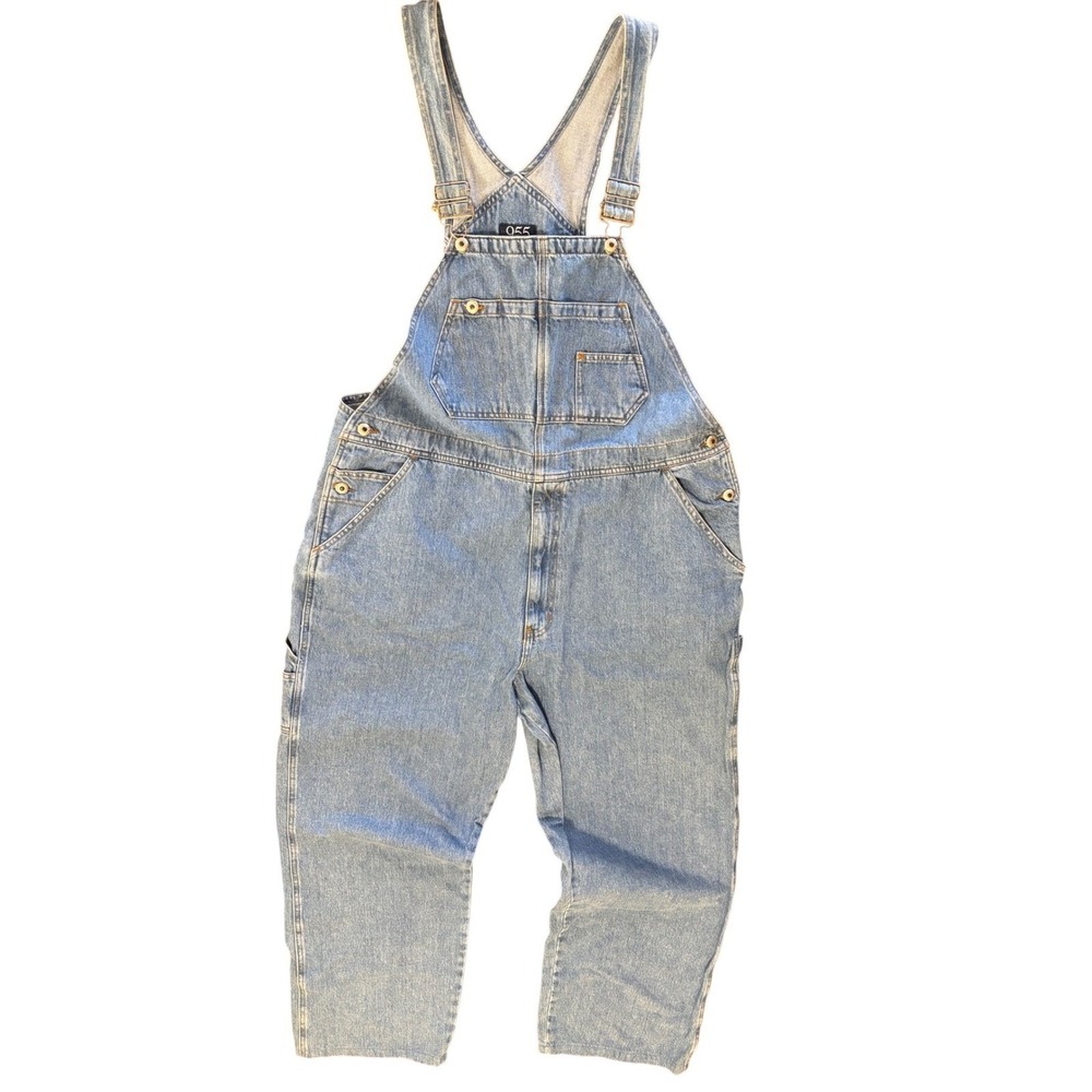 955 Originals Mens VTG Denim Carpenter Bib Overalls L Baggy 100% Cotton Short